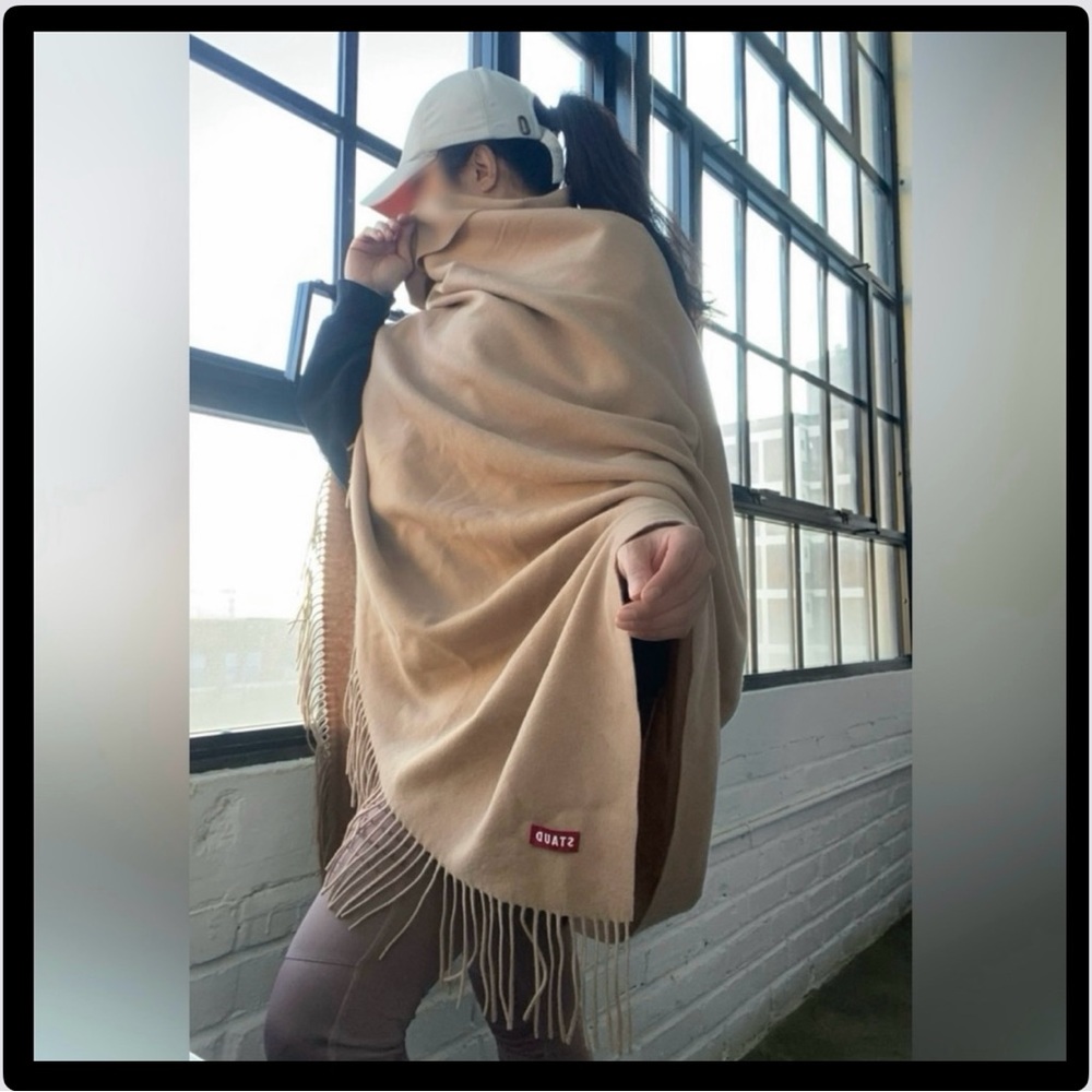 Staud 100% Cashmere Tan Shawl Blanket 60.2 x 51.5